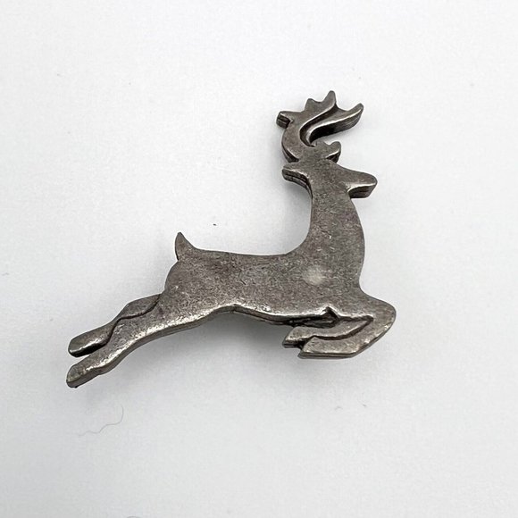 Vintage Pewter Tone Reindeer Christmas Holiday Brooch Pin Quick Cooking - Picture 1 of 4